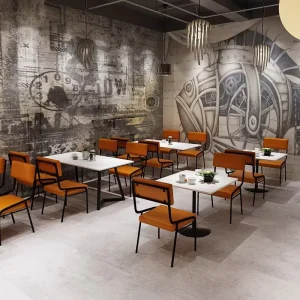 Commercial Industrial Restaurant Dining Chair Set Metal Frame Upholstered Chairs with Table for Cafe Bar Dining Area Furniture