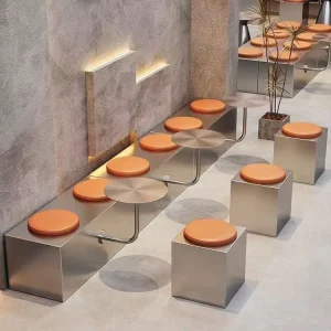 Commercial Industrial Restaurant Furniture Set Stainless Steel Dining Table Chair Booth Sofa Table Modern Minimalist Design for