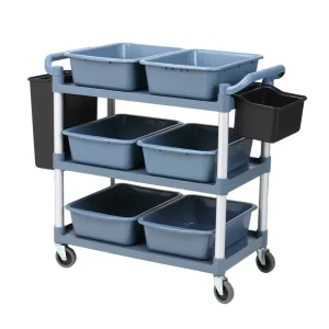 Commercial Kitchen Dining Cart 3 tier Food Service Cart Plastic Double tier Trolley Dish Plate Storage Cart for Hotel Restaurant
