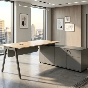 Commercial L Shape Office Desk with Fixed Storage Cabinet Modular Manager Workstation