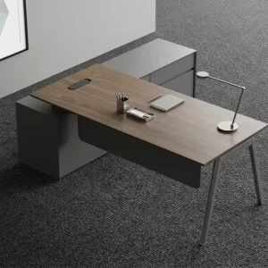 Commercial L Shaped Computer Desk with Fixed File Cabinet Modern Wood Executive Office Table for Business