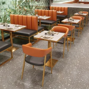 Commercial Leather Restaurant Chair Steel Frame Upholstered Seat Channel Tufted Backrest Cafe Hotel Dining Room Furniture