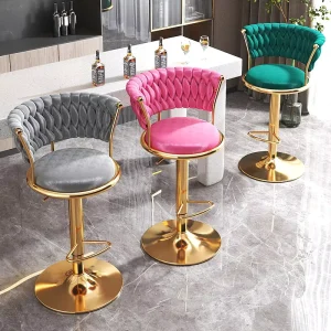 Commercial Light Luxury Iron Bar Chair with Rotating Seat and Round Pedestal Base Lifting Function