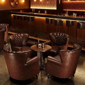 Commercial Luxury Leather Lounge Seating Set Tufted Backrest Club Armchairs with Coffee Table for Whiskey Bar Restaurant
