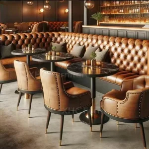 Commercial Luxury Restaurant Booth Seating Table Chair Set Vintage Leather Sofa Table Chair Set for Bar Restaurant Cafe