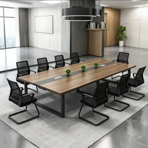 Commercial MDF Conference Table with Cable Box Modern Minimalist Design 12 Seater Metal Legs for Office Conference Rooms