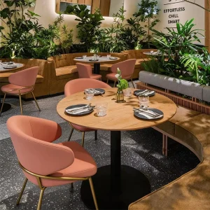 Commercial Metal Frame Hotel Restaurant Chair Luxury Leather Pad Dining Chair