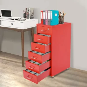 Commercial Mobile File Cabinet Lock 4 Wheels Steel Vertical Filing Cabinet Office Cabinet Indoor Side Cabinet Storage 6 Drawers