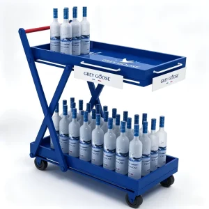 Commercial Mobile Liquor Service Cart Custom Color Printing Wine Display Trolley for Bar Lounge