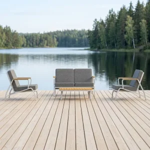 Commercial Modern Aluminum Outdoor Furniture Set Garden Patio Sofa with Teak Wood Accent & Waterproof Cushions