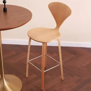 Commercial Modern Bar Stool Walnut Plywood Seat & Sturdy Metal Frame for Hotel Mall & Home Bar