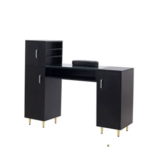 Commercial Modern Black Wood Manicure Multi-functional Nail Station for Beauty Salon & Living Room Storage