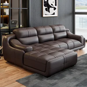 Commercial Modern Genuine Leather Modular Sofa Set BS5852 Fire Resistant Cushion Sectional Sofa 1 Year Warranty for Living Room