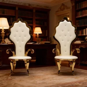 Commercial Modern Gold and White Banquet Chairs Durable Frame Easy Clean Upholstery for Hotel Restaurant Apartment and Event Use