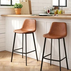 Commercial Modern High Bar Stools Leather Metal Durable Eco Friendly Home Bar Hotel Restaurant Kitchen Island Dining Stools