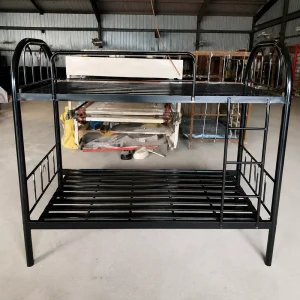 Commercial Modern Metal Bunk Bed Heavy Duty Black Steel Frame Guardrails Space Efficient Twin Stacked