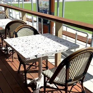 Commercial Modern Minimalist Square White Marble Bistro Restaurant Cafe Outdoor Bistro Furniture Custom Dining Table Set