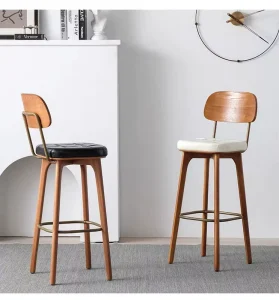 Commercial Modern Nordic Solid Wood Bar Stool with Ergonomic High Backrest for Hotel Restaurant Kitchen Use