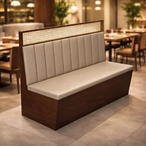 Commercial Modern Solid Wood Curved Banquette Seating Restaurant Furniture Set Booth Bench Leather Upholstered Dining Furniture