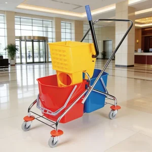 Commercial Mop Bucket with Side Press Double Wringer Trolley Durable Bucket Large Capacity Cleaning Trolley for Hotel Household