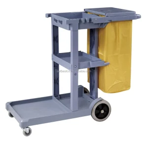 Commercial Multifunctional Plastic Hotel Housekeeping Cleaning Trolley with Three Layers 200 lb Capacity for Restaurant Use