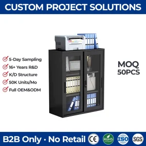Commercial Office Half Height Cabinet Glass Sliding Door File Storage Cabinet