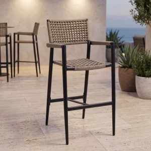 Commercial Outdoor Stackable Aluminum Teak Wood Dining Chair Barstool Eco Friendly Modern Design for Kitchen Restaurant Caf