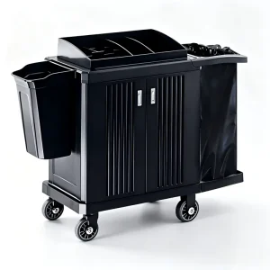 Commercial Plastic Hotel Housekeeping Trolley Heavy Duty Janitorial Cleaning Cart OEM Four Wheel Silent TPR Swivel Casters