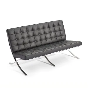 Commercial Project 2 Seater Barcelona Waiting Bench Grid Tuft PU Leather Stainless Steel Frame for Office Lobby Hotel Villa Cafe