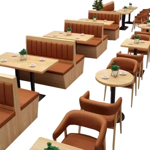 Commercial Pub Restaurant Booth Sofa and Customize Restaurant Table Chairs Set Wood Leather Furniture for Cafe Hotel