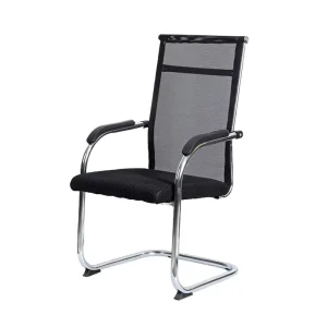 Commercial Reception Room Visitor Chair Fixed No Wheels Mesh Executive Boardroom Guest Seating Sturdy Chromed Steel Frame Seat