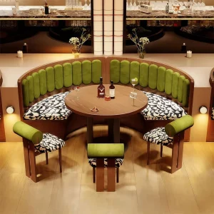 Commercial Restaurant Booth Seating Curved Upholstered Sofa Bench with Wood Frame Dining Furniture for Hotel Bistro Fine Dining