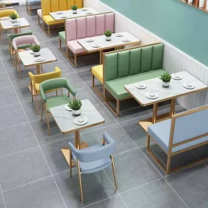 Commercial Restaurant Booth Seating Modern Custom Waterproof PU Leather Sofa Cushion Marble Top Hotel School Dining Table