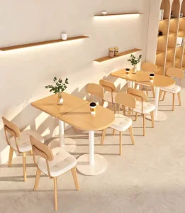 Commercial Restaurant Furniture Booth Sofa Coffee Shop Cafe Wooden Table and Chairs Sets for Hotel Bakery Burger Shop Use