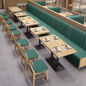 Commercial Restaurant Furniture Set Leather Booth Dining Table Chairs Solid Wood
