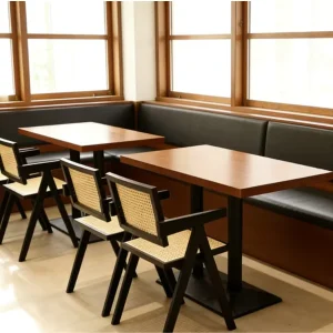 Commercial Restaurant Furniture Set Leather Booth Seating with Wooden Tables and Rattan Upholstered Chairs for Hotel Cafe