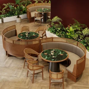 Commercial Restaurant Hotel Furniture Sets Luxury Vintage Design Wooden Furniture Durable Dining Table with Chairs Couch Sofa