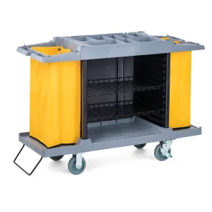 Commercial Restaurant Hotel Housekeeping Cart Janitorial Cleaning Trolley Heavy Duty Rust Resistant with Dual Laundry Bags Adjustable