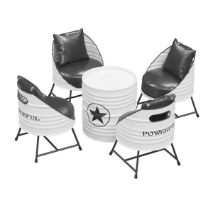Commercial Restaurant Kitchen Industrial Style Modern Bar Dining Metal PU Leather Round Table Chair Set
