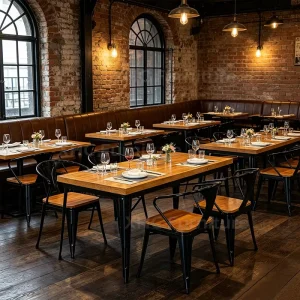 Commercial Restaurant Table Chair Set Industrial Metal Frame Wood Top Cafe Furniture Custom Size Bistro Coffee Shop OEM ODM