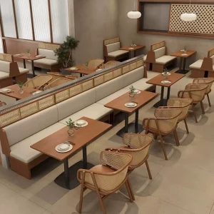 Commercial Restaurant Table and Chair Set Modern Wooden Dining Furniture with Booth Seating Cafe Bistro Hotel Restaurant