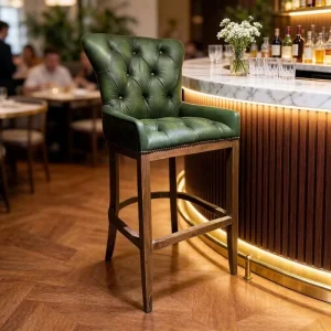 Commercial Retro Leather Chesterfield Bar Stools Luxury Wooden Height Army Green for bar Kitchen Restaurant Bar Chair