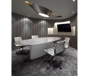 Commercial Round White Meeting Table White Solid Surface Modern 12 Person Meeting Conference Table