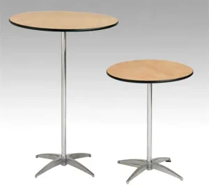Commercial Round Wooden Bistro Table High Top Cocktail Table with Chrome Cross Base