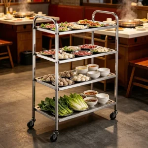 Commercial SS304 Food Service Trolley Price Restaurant 4 Tier Metal Kitchen Cart for Catering and Banquet