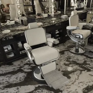 Commercial Salon White Barber Chair with Durable Hydraulic Pump Height Adjustable Furniture for Hairdresser and Barber Shop