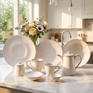 Commercial Sand Color Kiln Effect Ceramic Porcelain Dinnerware Set Heavy Duty Scratch Resistant for Hotel Restaurant Use