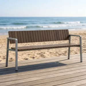 Commercial Simple Outdoor Bench Cast Aluminum Legs Solid Wood Seating for Plaza Park Chair for Business District Amusement Park