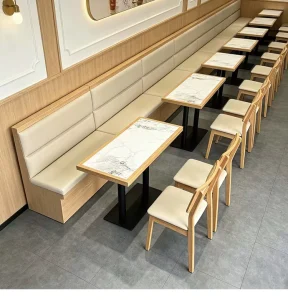 Commercial Solid Wood Dining Furniture Set Canteen Snack Bar Cafe Hot Pot Restaurant Wooden Table Chair Booth Sofa Custom Size