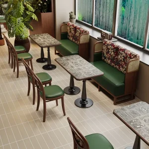 Commercial Southeast Asian Style Tea Restaurant Table Chair Set Modern Hotel Western Dining Establishment Solid Wood Booth Sofa